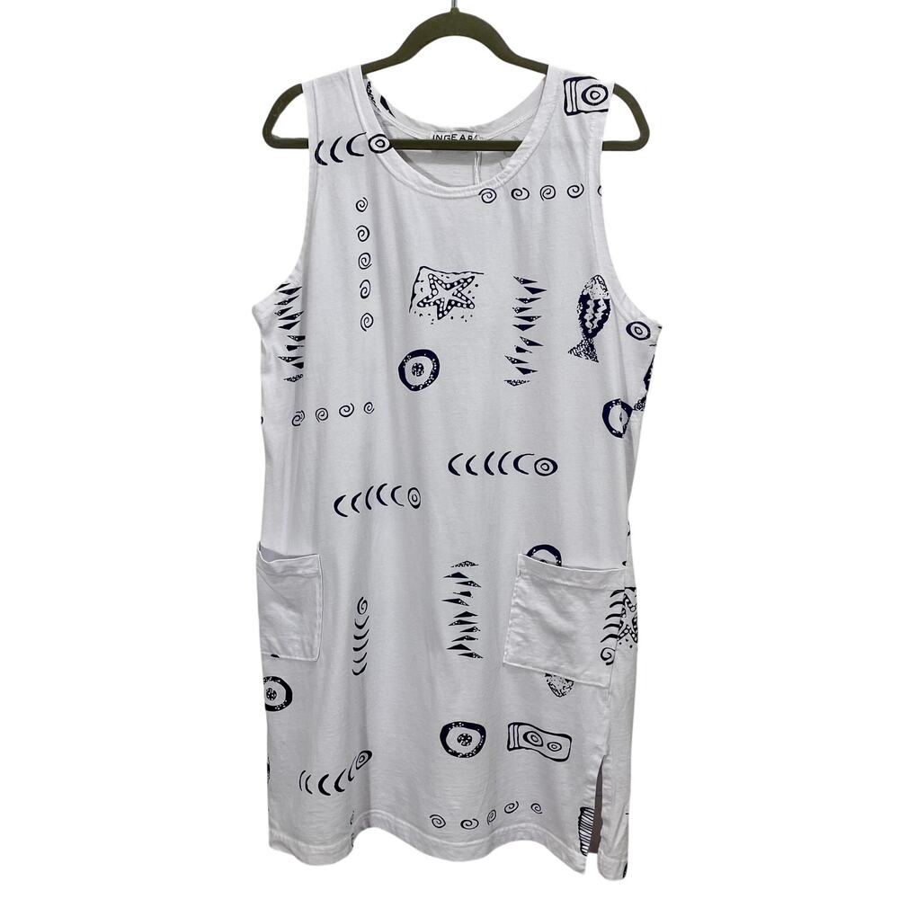 Vintage InGear Resort Tank Dress Fish Beach Print Front Pocket Women's Size XL